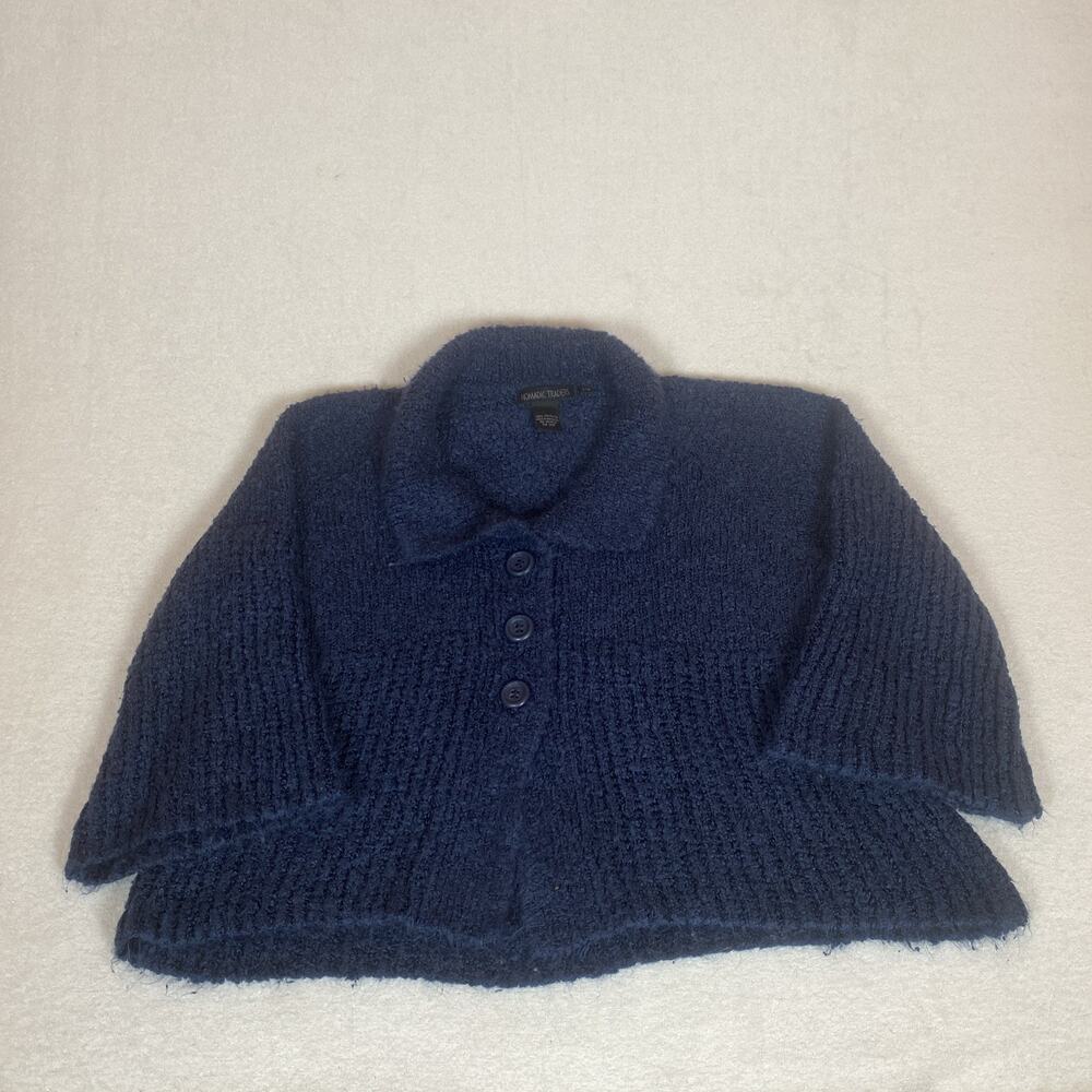 Nomadic Traders Lagenlook Chunky Knit Button Front Collared Cardigan Sweater